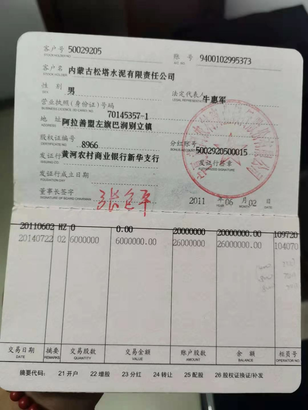 宁夏黄河农村商业银行2600万股权